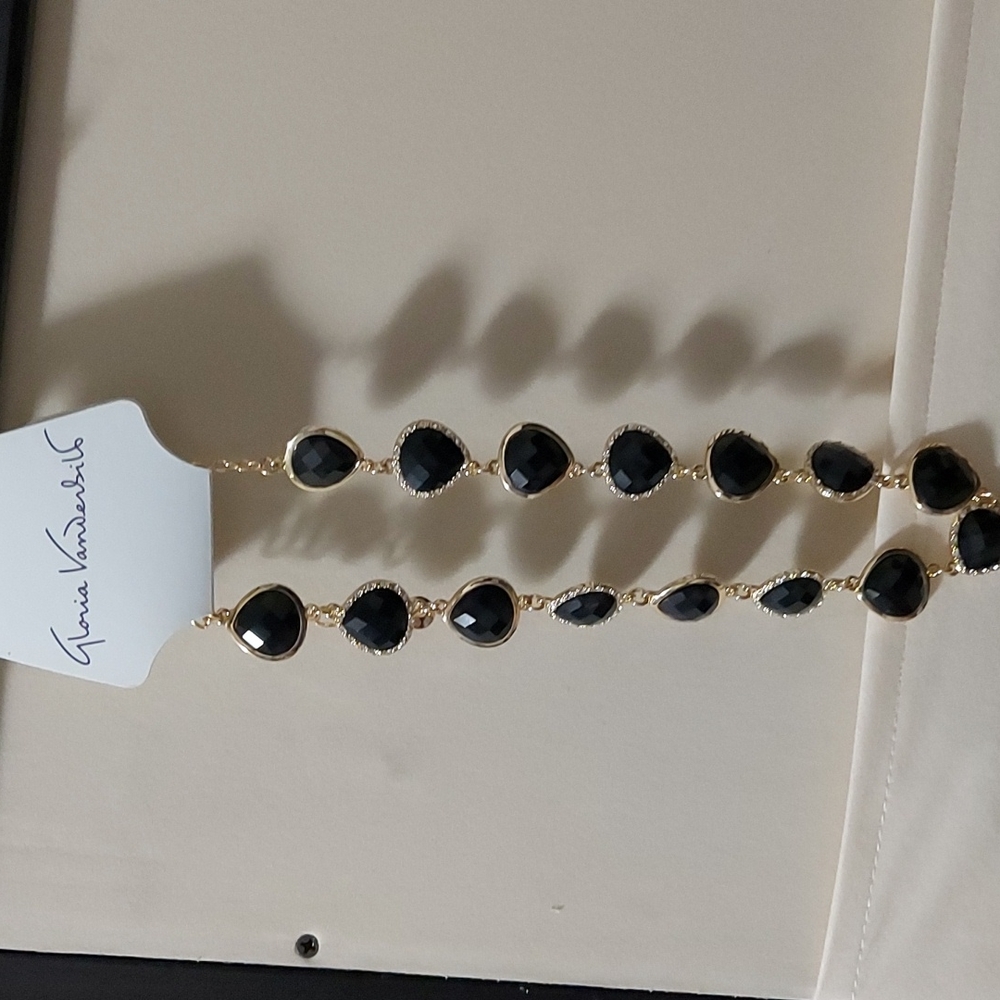NEW Gloria Vanderbilt gold jet crystal beautiful necklace
